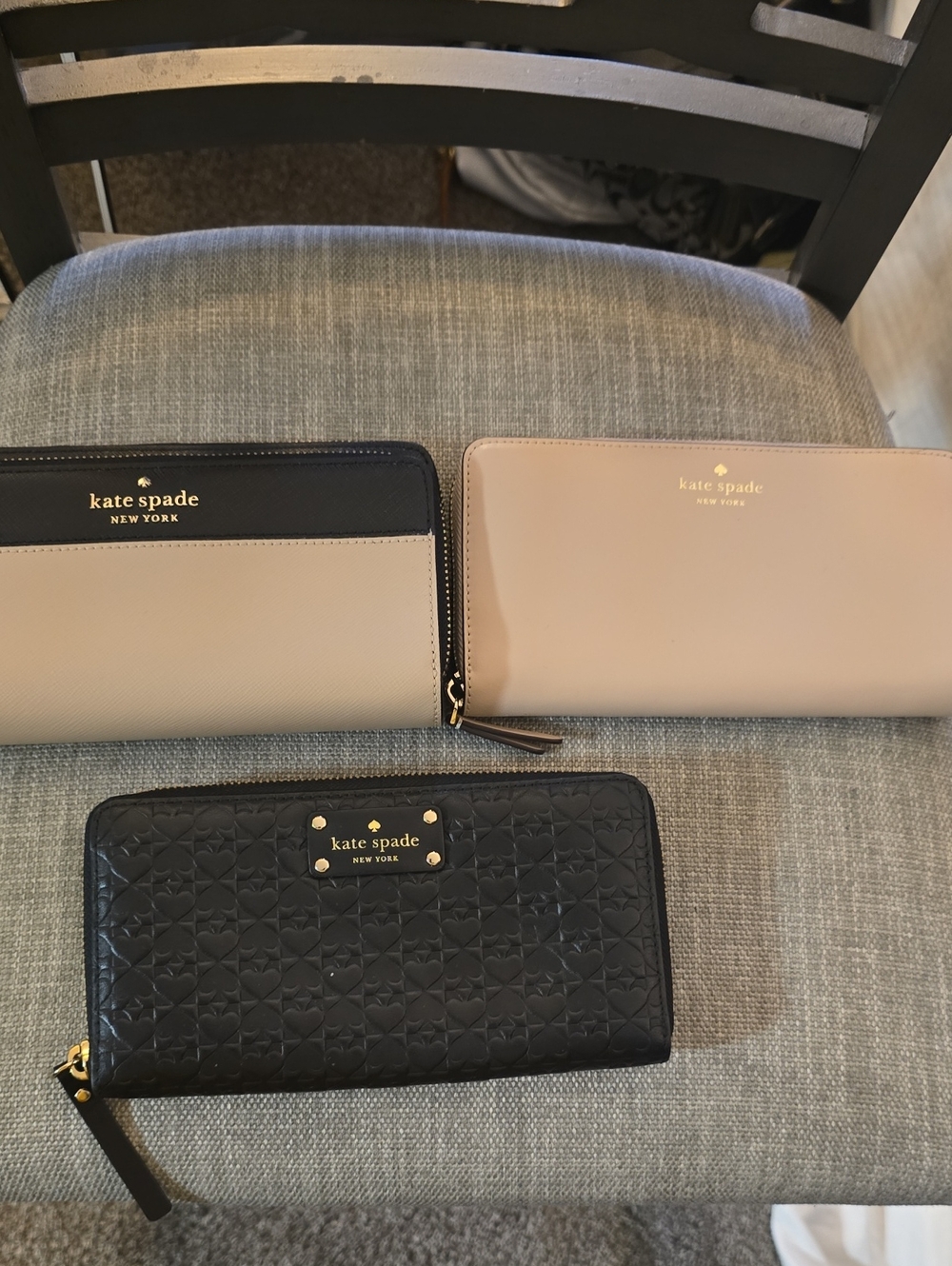 kate spade Neutral, Black and Beige Zip Wallet Trio